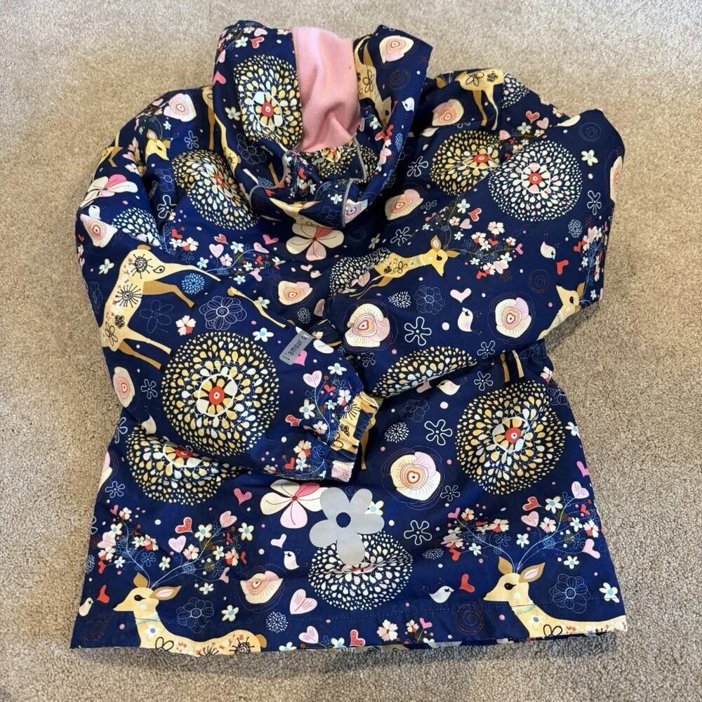 L'Amour de Garde Girls Jacket Size 11 12 Animals Blue Fleece Lined Zipper Casual